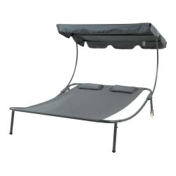 Chaise longue double avec auvent acier laqu&eacute; polyester gris 03_0009209