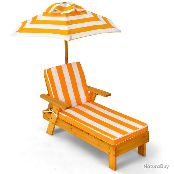 Chaise longue avec parasol amovible 92 x 49 x 106 cm confort optimal pour enfants rayures jaunes et