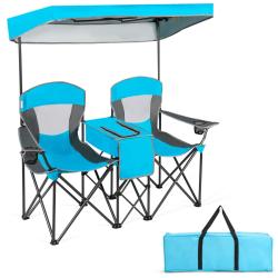 Chaise double de camping pliante 166,5 x 72 x 151 cm confortable et pratique en tissu oxford bleu f