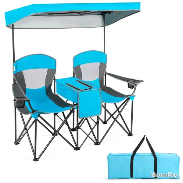 Chaise double de camping pliante 166,5 x 72 x 151 cm confortable et pratique en tissu oxford bleu f