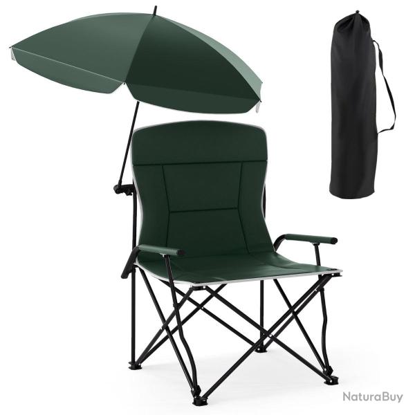 Chaise de camping avec parasol r�glable 62 x 65 x 96 cm confortable pliable en polyester vert 20_00