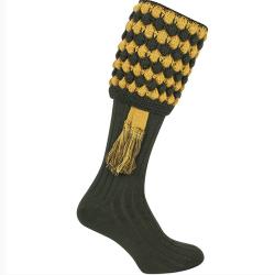 Chaussettes de chasse vert/moutarde avec garter