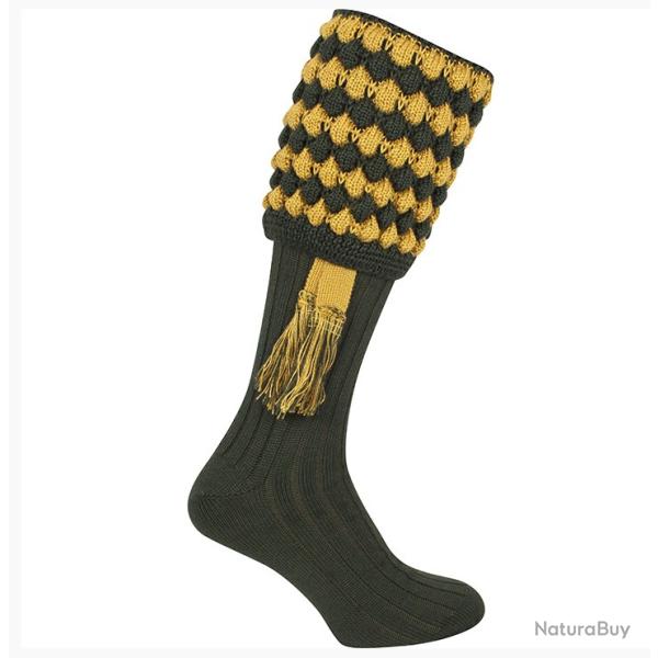 Chaussettes de chasse vert/moutarde avec garter