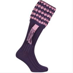 Chaussettes de chasse rose/violet avec garter