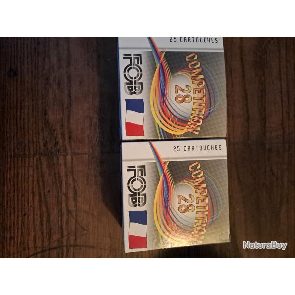 Lot  de 2 bo�tes de 25 cartouches  FOB "Comp�tition  28"  cal 12
