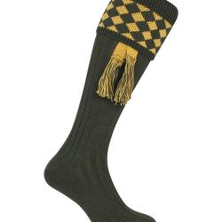 Chaussettes de chasse "Harlequin" vert/moutarde avec garter