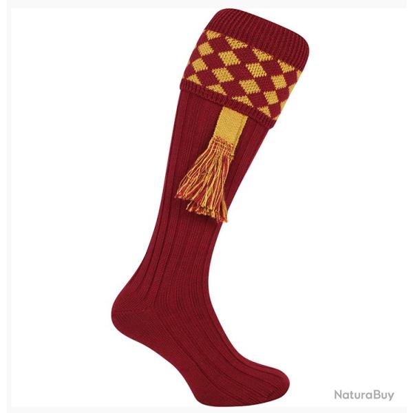 Chaussettes de chasse "Harlequin" rouge/moutarde avec garter