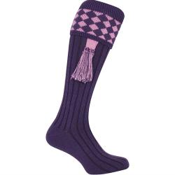 Chaussettes de chasse "Harlequin" rose/violet avec garter