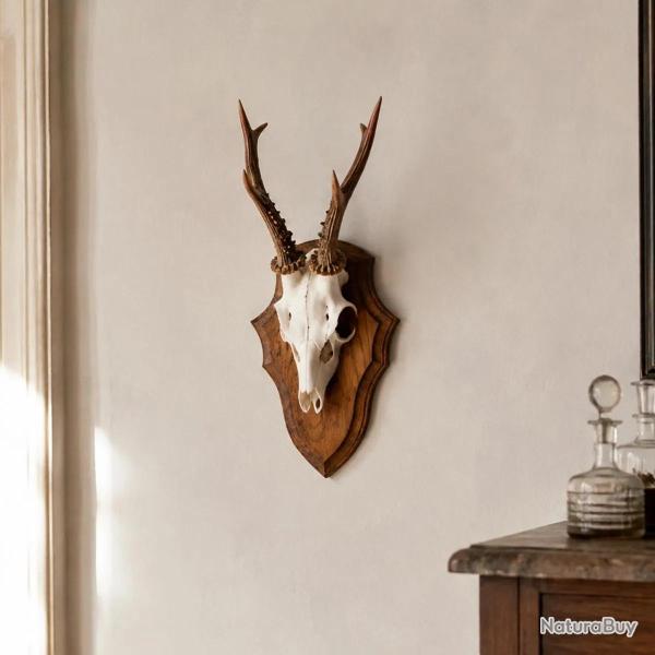 Ecusson chasse troph�e chevreuil ch�ne fonc� cir� 24x16cm