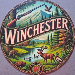plaque decoration en alu panneau vintage WINCHESTER lac canard cerf REF 38 chasse