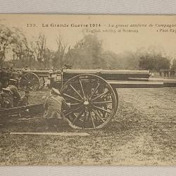 Carte postal soldats Anglais canon d'Artillerie guerre 14/18 WW1
