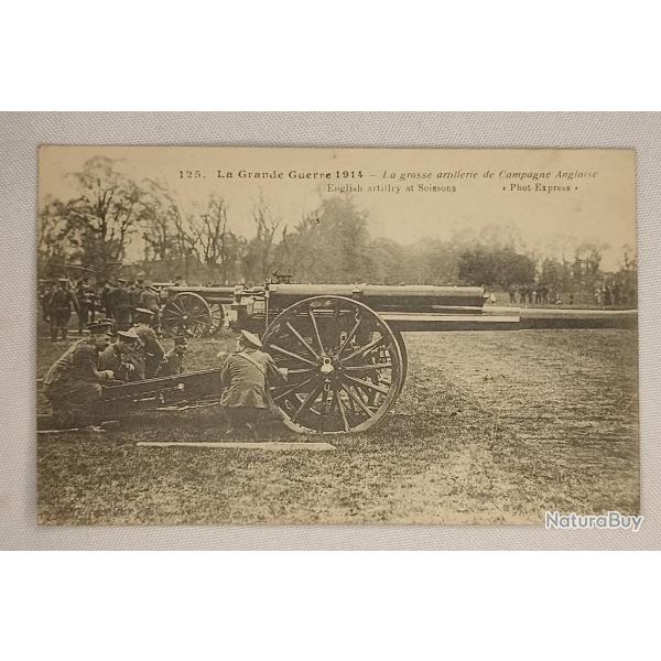 Carte postal soldats Anglais canon d'Artillerie guerre 14/18 WW1
