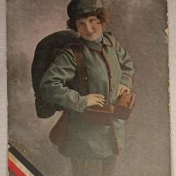 Carte postal humoristique femme Allemande en soldat 14/18 WW1