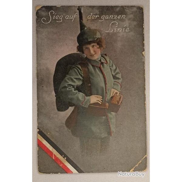 Carte postal humoristique femme Allemande en soldat 14/18 WW1