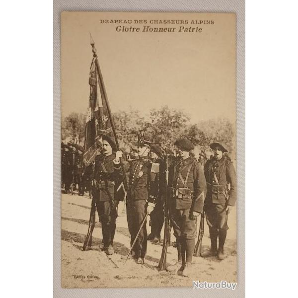 Carte postal drapeau soldats du 24�me Bataillon de Chasseurs Alpin 14/18 WW1