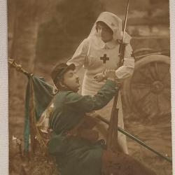 Carte postal poilu bless&eacute; infirmi&egrave;re 14/18 WW1