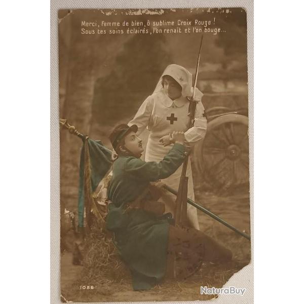 Carte postal poilu bless� infirmi�re 14/18 WW1