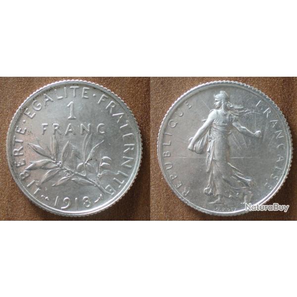 France 1 Franc 1918 Semeuse Piece Argent Francs