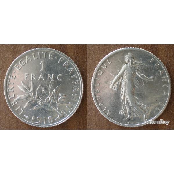 France 1 Franc 1918 Semeuse Piece Argent Francs