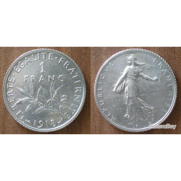 France 1 Franc 1918 Semeuse Piece Argent Francs