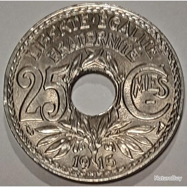 RARE Monnaie France 25 centimes Lindauer 1915 Centimes Soulign�