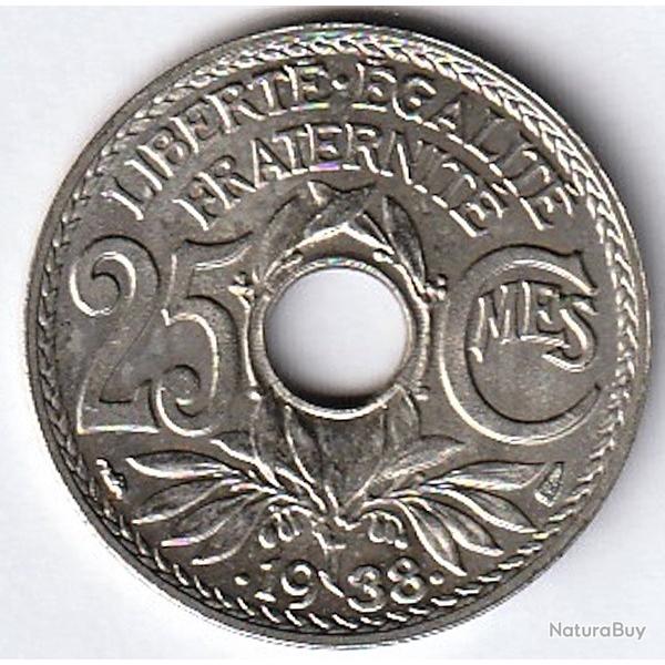Monnaie France 25 centimes Lindauer Maillechort avec points avant et apr�s la date 1938