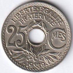 Monnaie France 25 centimes Lindauer Maillechort avec points avant et apr&egrave;s la date 1939 Qualit&eacute;