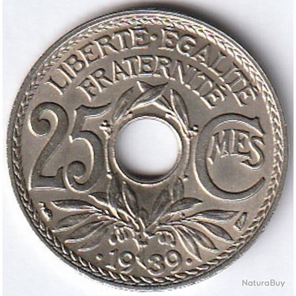Monnaie France 25 centimes Lindauer Maillechort avec points avant et apr�s la date 1939 Qualit�