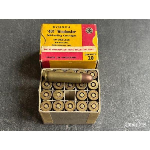 Boite KYNOCH de 20 cartouches .401 Winchester SL - balle cuivre pointe plomb