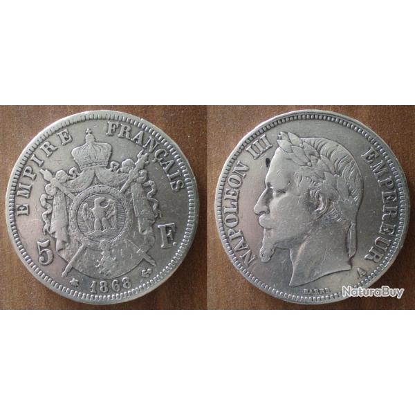 France 5 Francs 1868 A Atelier Paris Piece Argent Ecu Piece Frcs Frs Frc