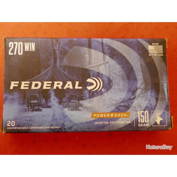 Boite de 20 cartouches de 270 Win FEDERAL POWER SHOK 150 Gr