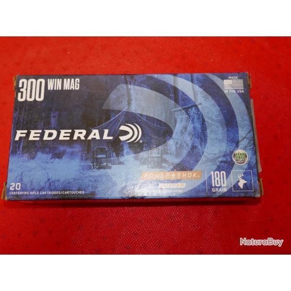 Boite de 20 cartouches de 300 Win Mag FEDERAL COPPER HOLLOW-POINT 180 Grs