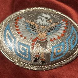 Magnifique  boucle de ceinture am&eacute;rindienne SSl handcrafted USA Eagle Dancer