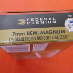 Boite de 20 cartouches de 7mm Rem Mag FEDERAL TROPHY BONDED BEAR CLAW 175 Grs