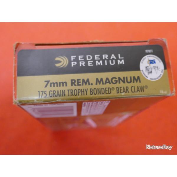 Boite de 20 cartouches de 7mm Rem Mag FEDERAL TROPHY BONDED BEAR CLAW 175 Grs