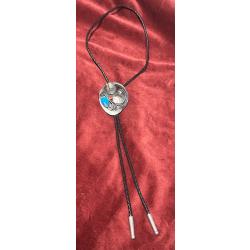 Magnifique bolo tie am&eacute;rindien navajo th&egrave;me bison turquoise Five cents