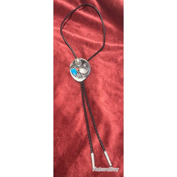 Magnifique bolo tie am�rindien navajo th�me bison turquoise Five cents