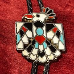 Magnifique bolo tie am&eacute;rindien  th&egrave;me thunderbird vintage