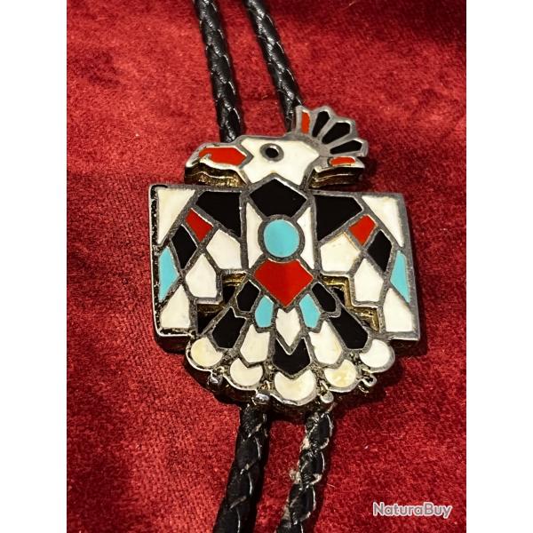 Magnifique bolo tie am�rindien  th�me thunderbird vintage