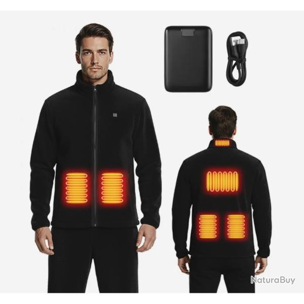 Veste Polaire Chauffante Homme Sweat Zipp� avec Batterie Externe Rechargeable 7,4 V 16 000 mAh