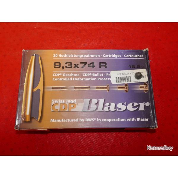Cartouches BLASER CDP 9.3 X 74 R 285grs/ 18.5g en boite de 20