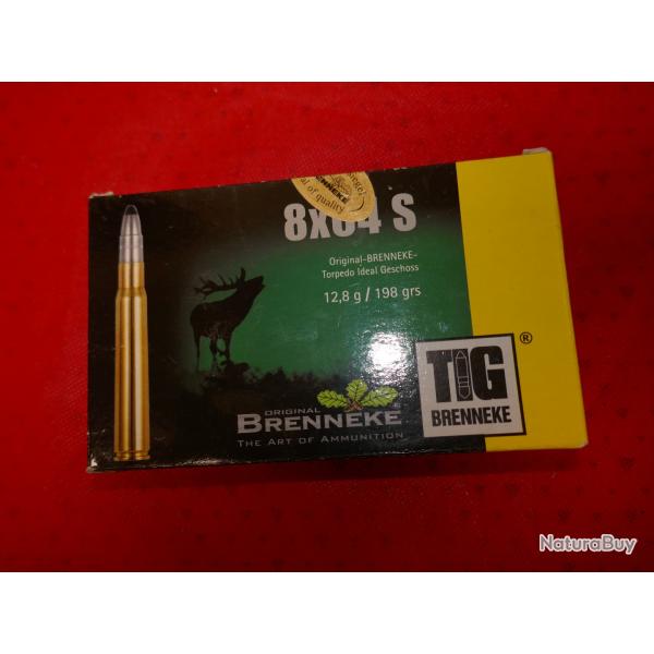 Cartouches BRENNEKE TIG 8X64S 12.8G/198GRS en boite de 20