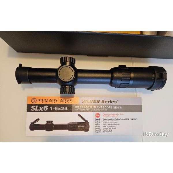 Lunette Primary Arms SLx6 1-6X24 FFP r�ticule ACSS Raptor pour calibres 7,62x39/300BLK