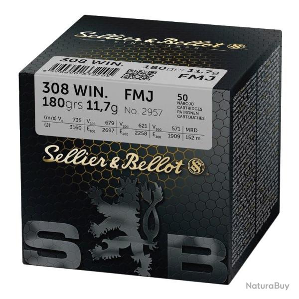 BOITE DE 50 CARTOUCHES SELLIER BELLOT CAL.308WIN FMJ 180GRS