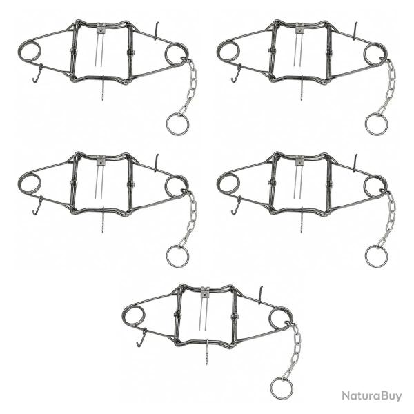 Lot de 5 pi�ges en X Conibear double ressort acier brut 25 x 25 cm Homologu�
