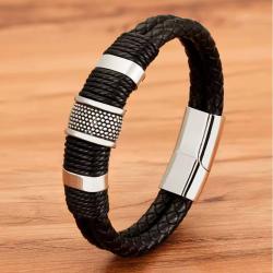 ENCHERE 1 EURO : BRACELET  cuir tiss&eacute; en acier inoxydable Taille au Choix