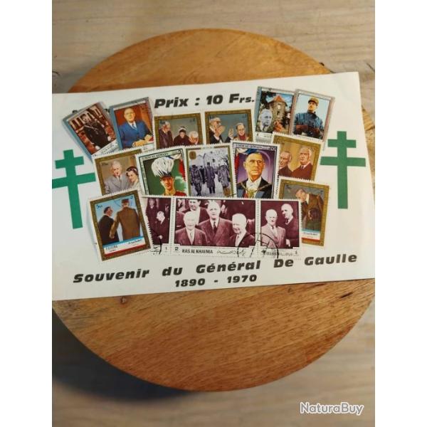 WW2 Feuillet philat�lique comm�moratif du G�n�ral de Gaulle (1890-1970)