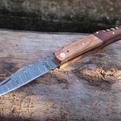 Couteau Damas Lame 128 Couches Fa&ccedil;on Laguiole Abeille Manche 2 Bois Tire Bouchons Fabr Artisanale