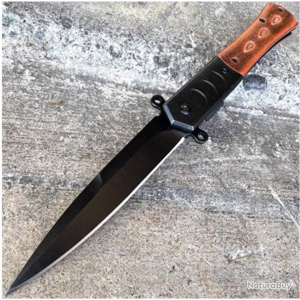 Couteau Pliant ElitEdge Lame Acier 420C Manche Pakkawood Marron Linerlock Ouverture Assist�e