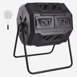 Composteur de Jardin Rotatif 162 L Double Chambre Bac &agrave; Compost Rotatif &agrave; 360&deg;